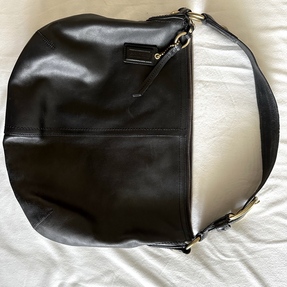 Black leather (super soft) Coach hobo purse; gold buckle and accents